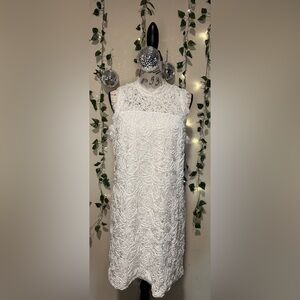 Beaded White Lace Sleeveless Dress
